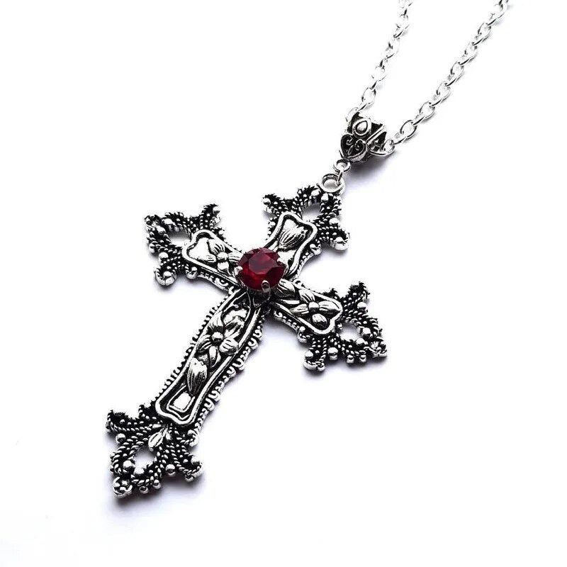 Large Gothic Detailed Cross Necklace