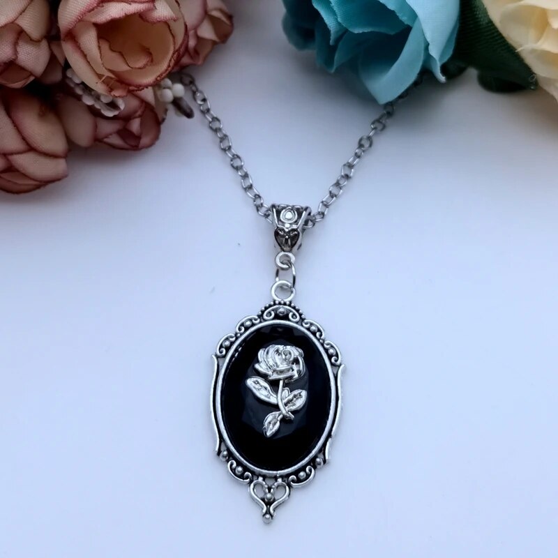 Gothic Rose Necklace Framed Cameo Necklaces