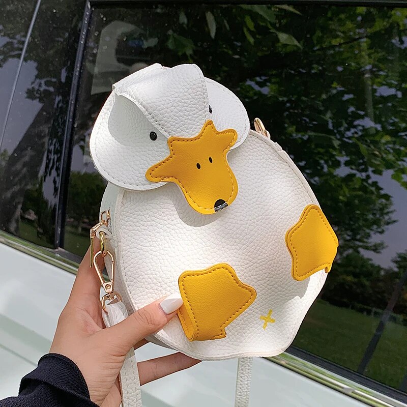 New Cartoon Duck Crossbody Bag Women's HandBag Cute Girl's Small One Shoulder Bag Fashion Color Contrast PU Leather Zipper