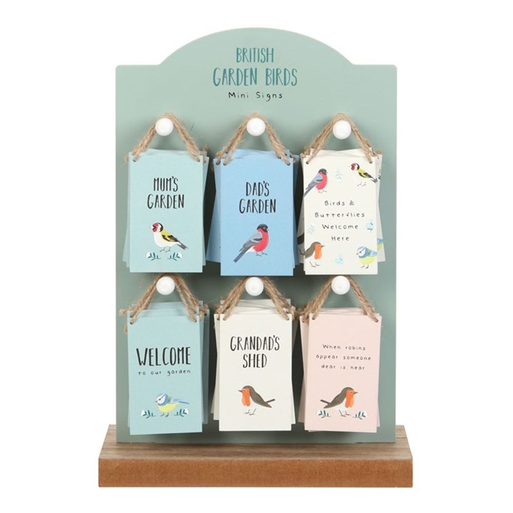 Set of 36 Garden Bird Mini Signs on Display