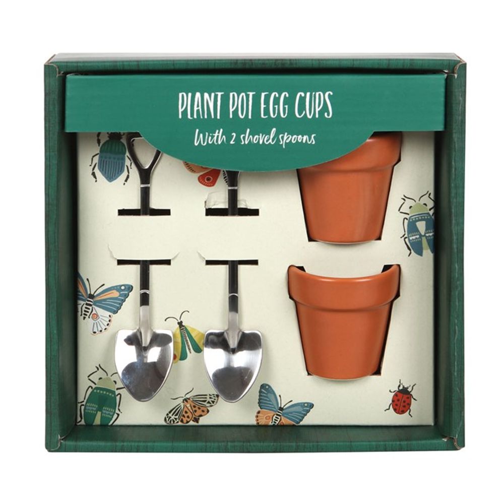 Plant Pot Egg Cup Set with Shovel Spoons